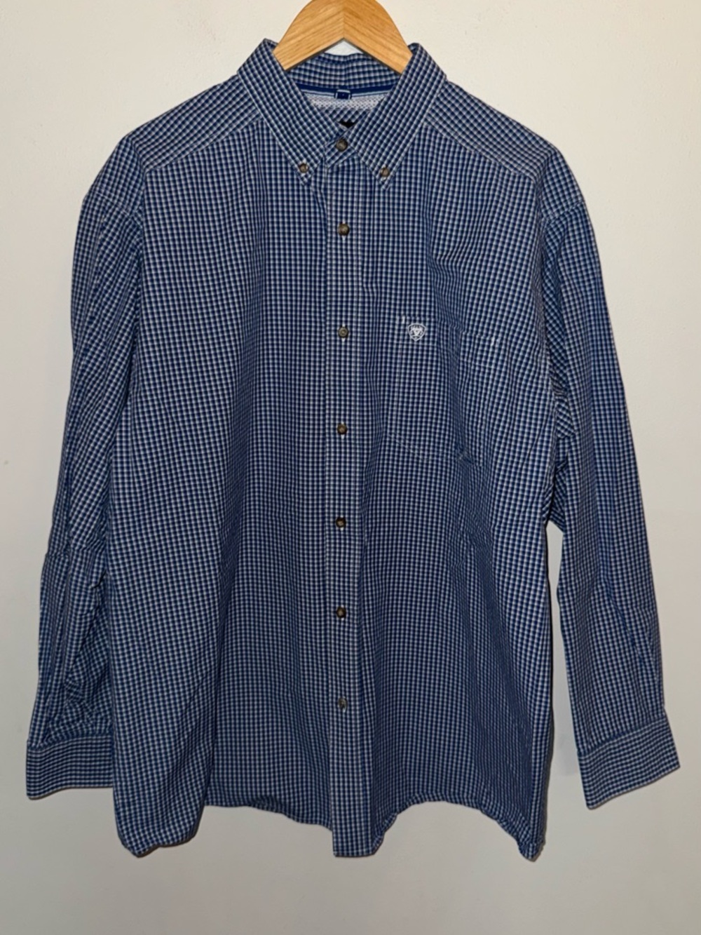 Ariat Pro Series Men's Blue Gingham Button Down Shirt Size Extra Large
